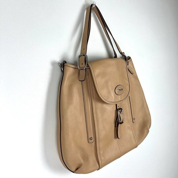 TOD'S Leather Shoulder Bag Camel Handbag Large Tote 15x17x2 Office Quiet Luxury - Picture 9 of 12